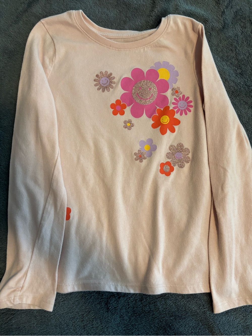 jumping beans Light Pink Long-Sleeve Tee with Colorful Floral Glitter